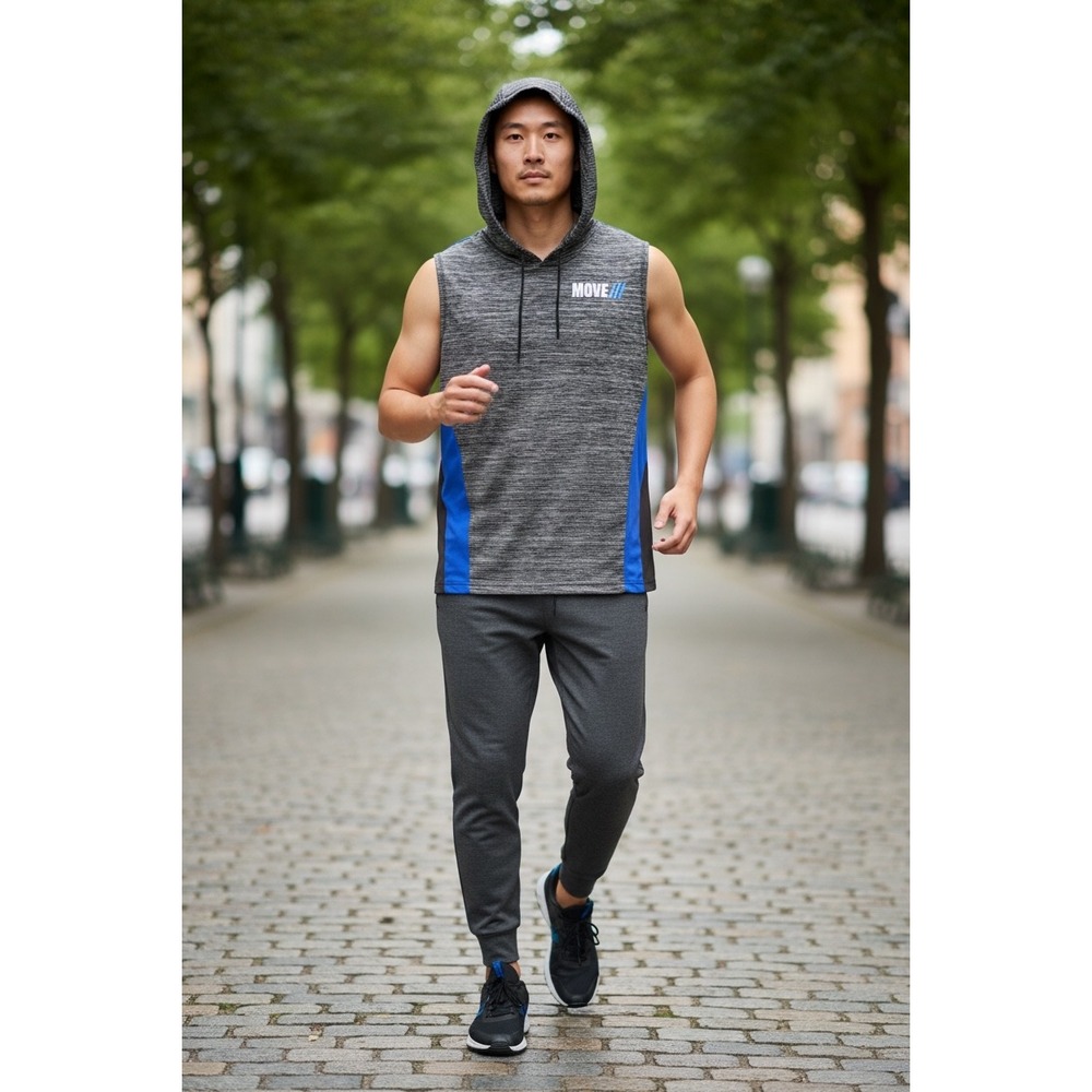Move Mens Sleeveless Quarter Zip‎ Hoodie Space Dye Grey Blue Activewear Vest